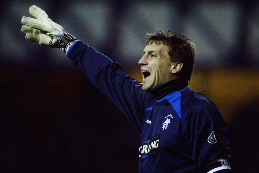 Stefan Klos of Rangers signals to a team mate