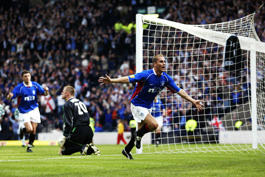 Peter Lovenkrands of Rangers celebrates Gary M. Prior/Getty Images Sport