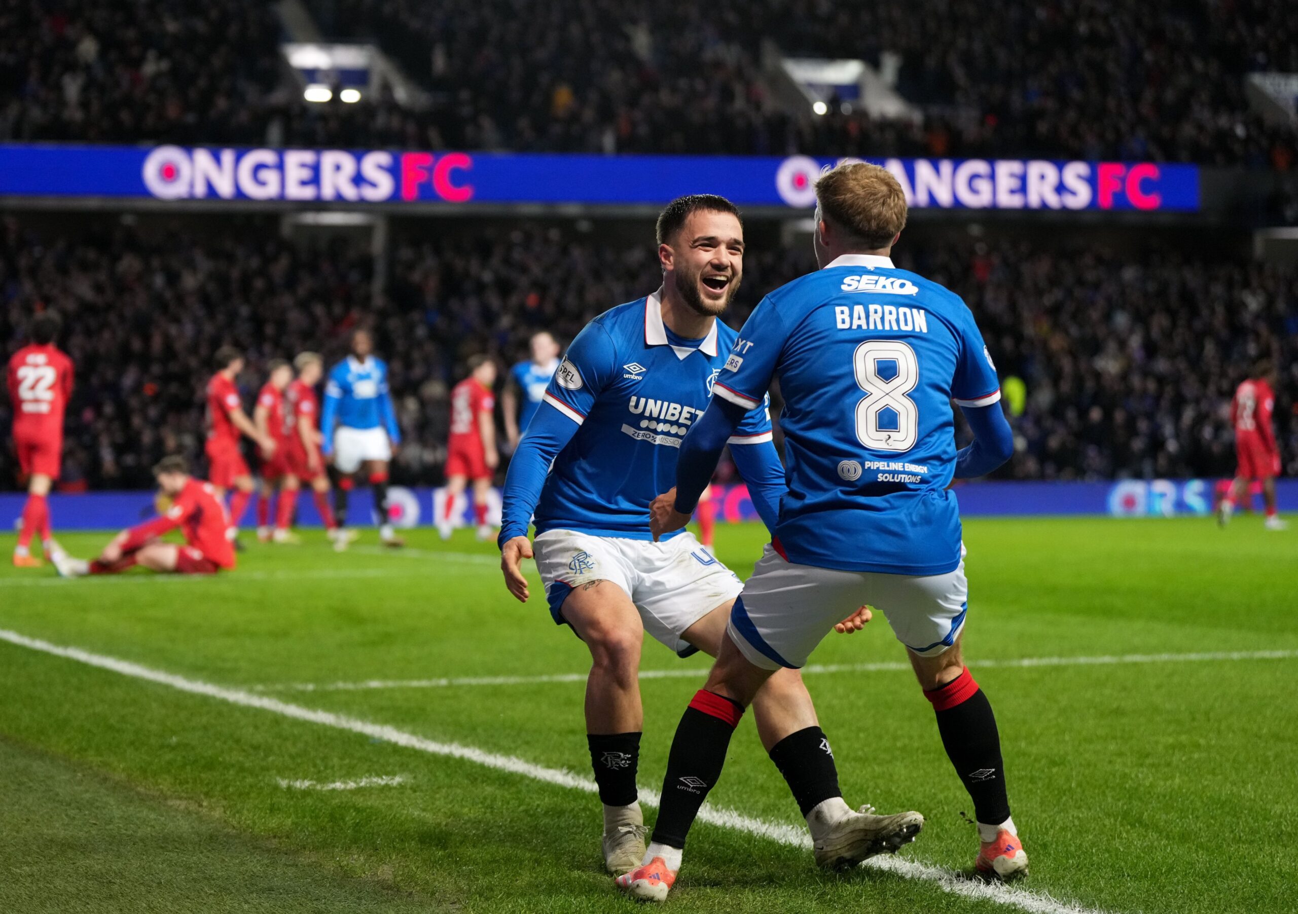 Three tactical battles that will decide the Rangers vs. Celtic Scottish Cup clash / Nico Raskin celebrates with Connor Barron at Ibrox.