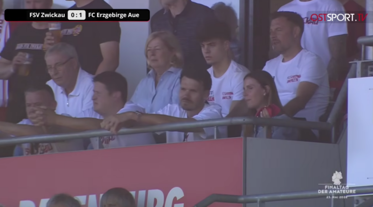 Rangers boss Danny Rohl watches from the main stand as his hometown club FSV Zwickau were beaten in the Saxony Cup final by Erzgebirge Aue / Credit: OstSport/YouTube