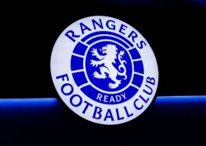 Rangers logo design in place inside Ibrox Stadium.