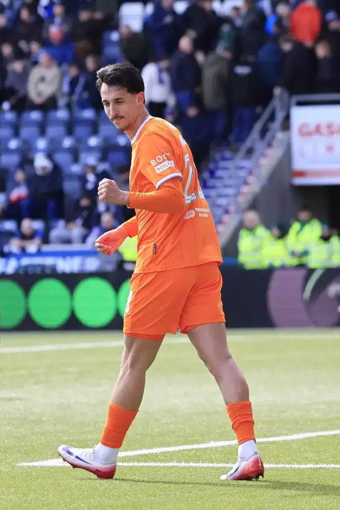Bojan Miovski of Rangers celebrates scoring his teams sixth goal during the William Hill Premiership match at the Falkirk Stadium, Falkirk 12/04/2026