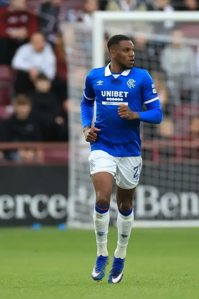 Dujon Sterling of Rangers during the William Hill Premiership match at Tynecastle Park, Edinburgh 04/05/2026