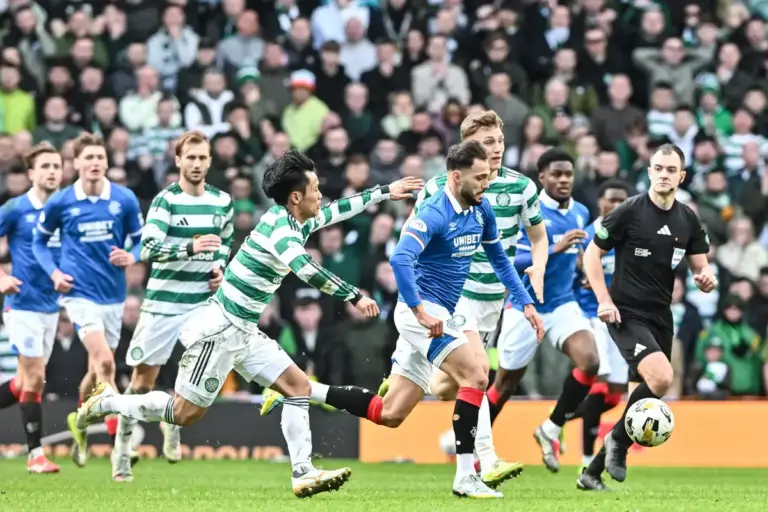 Nedim Bajrami of Rangers on the ball as Reo Hatate of Celtic chases during the Scottish Gas Men's Scottish Cup Quarter-final match at Ibrox Stadium, Glasgow
08/03/2026
