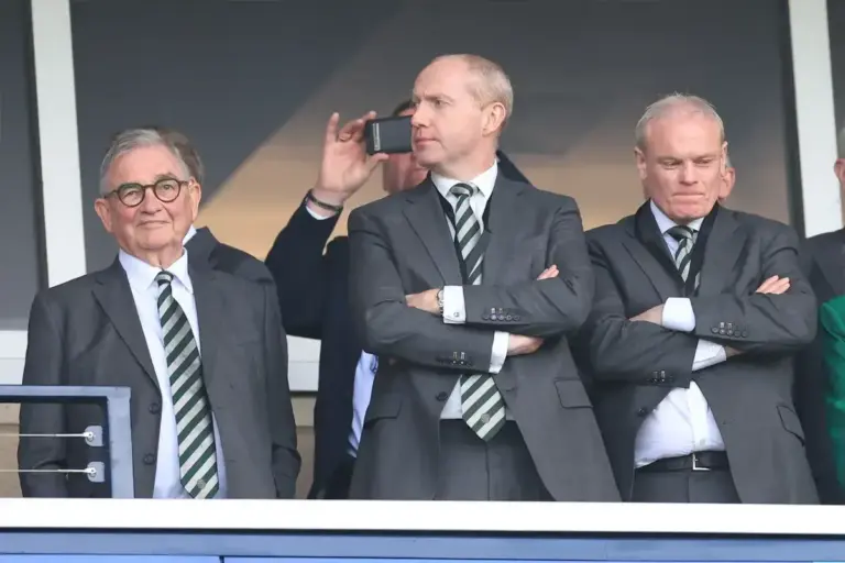 (left to right) Brian Wilson Interim Celtic Chairman Michael Nicholson Celtic Chief Executive Officer and Christopher McKay Celtic Chief Financial Officer look on during the Scottish Gas Men's Scottish Cup Final between Celtic and Dunfermline Athleti